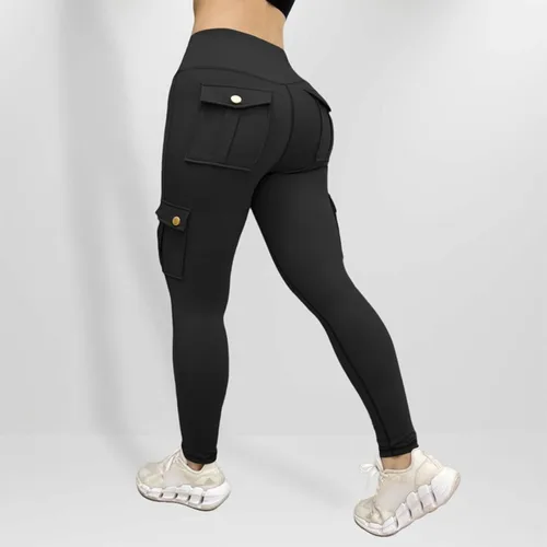 Vista 5 de Pantalones de yoga de cintura alta para mujer, con bolsillos, elásticos, cónicos, para entrenamiento, levantamiento de glúteos, pantalones deportivos