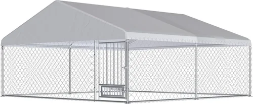 Vista 9 de 10FT x 10FT Outdoor Dog Kennel with Roof, Outside Dog Run Fence with Rotated Dog Bowls, Large Dog House Pen Enclosure with Secure Lock&Textilene Door
