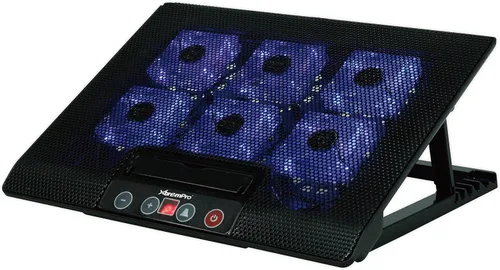 Vista 7 de Enfriador portátil de malla metálica para laptop, 4 ventiladores silenciosos con luz LED roja, altura ajustable, portátil de hasta 17 pulgadas, 2