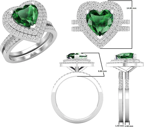 Vista 16 de Dazzlingrock Collection Juego de anillos de compromiso de doble halo con diamantes naturales redondos y piedras preciosas creadas en laboratorio