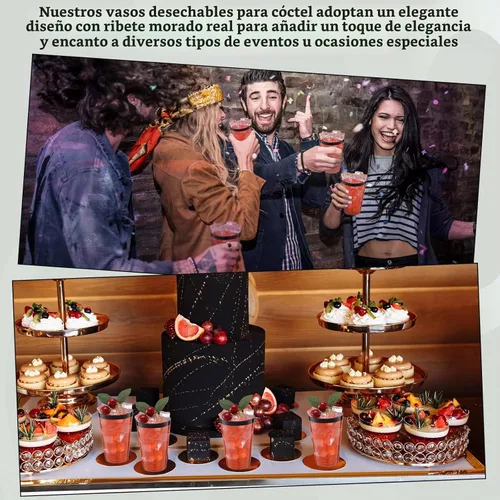 Vista 6 de Norme - 50 vasos desechables de plástico transparente con borde de 14 onzas Negro