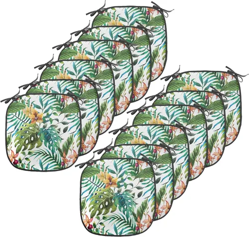 Vista 94 de Ambesonne Cojín de asiento para silla de flores, detalles florales con hojas y remolinos, estampado artístico romántico y vívido y vibrante