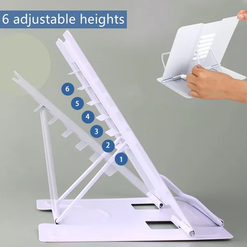 Vista 7 de Dicunoy Juego de 2 soportes de metal para libros de escritorio, soporte ajustable para libros, soportes resistentes para recetas, libros de texto