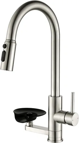 Vista 11 de Grifos de cocina de níquel cepillado con rociador extraíble Grifo de fregadero de cocina con rociador extraíble Montaje en cubierta de un solo