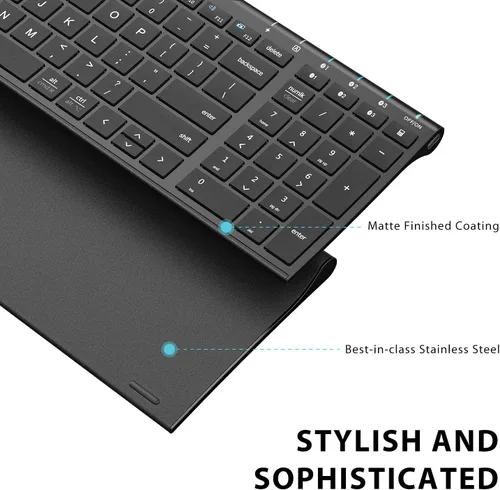Vista 3 de iClever BK10 Teclado Bluetooth, Teclado Inalámbrico Universal Bluetooth 5.1 con Teclado Numérico, Diseño Ergonómico, Compatibilidad con Múltiples