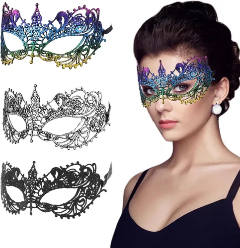 Vista 9 de WY LIGHTING LEVEL 3 Piezas de Máscara de Mascarada para Mujeres, Máscaras de Vestido Elegante de Encaje