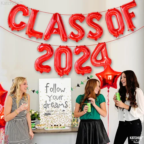 Vista 8 de KatchOn, Globos rojos para la clase de 2024, 16 pulgadas, globos rojos 2024, decoraciones rojas de fiesta de graduación 2024, globos de graduación