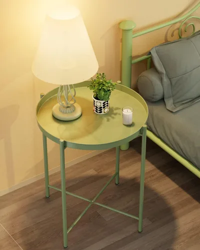 Vista 4 de EKNITEY - Mesa auxiliar pequeña de metal, mesa lateral impermeable para sofá pequeño, mesas de café para dormitorio, interior y exterior, con verde