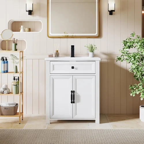 Vista 21 de Henf 28 Inch Bathroom Vanity with Ceramic Integrated Sink, Blue Bathroom Storage Cabinet with 2 Soft Close Doors,1 Tilt-Out Drawer,Reinforced Corner