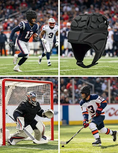 Vista 6 de Casco de rugby ajustable, suave acolchado para fútbol, gorra británica anticolisión con correa para la barbilla, protector de cabeza de fútbol, Negro
