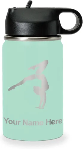 Vista 60 de LaserGram Botella de agua personalizada, soporte de mano de gimnasta, acero inoxidable de doble pared aislada al vacío con popote superior, regalo
