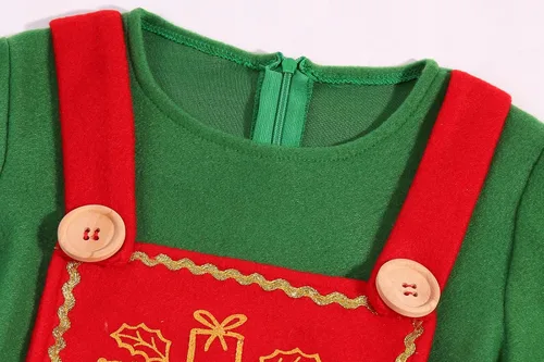 Vista 4 de Kids Christmas Elf Costume Set Girls Holiday Elf Jumpsuit Costume for Xmas Party Outfits