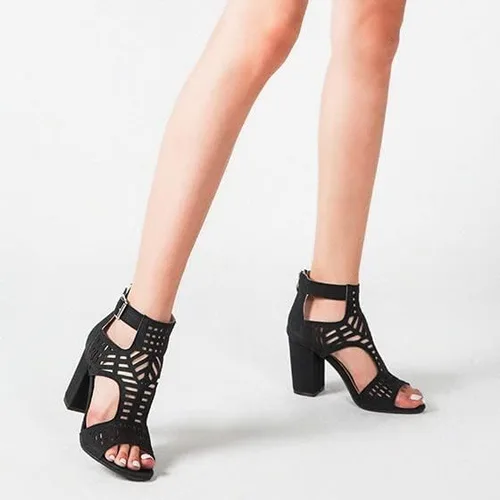 Vista 4 de SO SIMPOK Chunky Heel Sandals for Women Cut Out Peep Toe Zipper Block Heel Sandals Summer Beach Dressy Party High Heeled Sandals