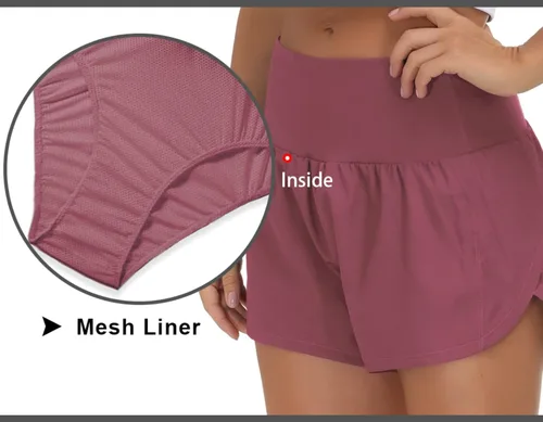 Vista 4 de THE GYM PEOPLE - Pantalones cortos deportivos de entrenamiento para mujer, con cintura alta, de secado rápido, con forro de malla y bolsillos