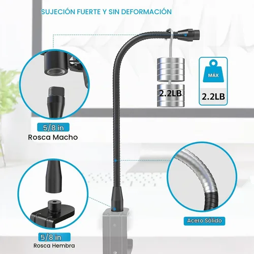Vista 5 de ZealSound Brazo de manguera de metal multifuncional, cuello de cisne de micrófono de 13 pulgadas, extensión de soporte para soporte de piso
