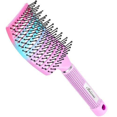 Vista 9 de Cepillo de pelo, cepillo profesional curvado ventilado con cerdas de 0.984 in para un secado más rápido, desenredar para cabello húmedo y seco Marrón