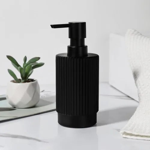 Vista 8 de VIMERPA Dispensador de Jabón Negro, Dispensadores de Jabón de Manos de 11 fl oz para Baño, Dispensador de Jabón de Platos de Vidrio Acanalado Negro