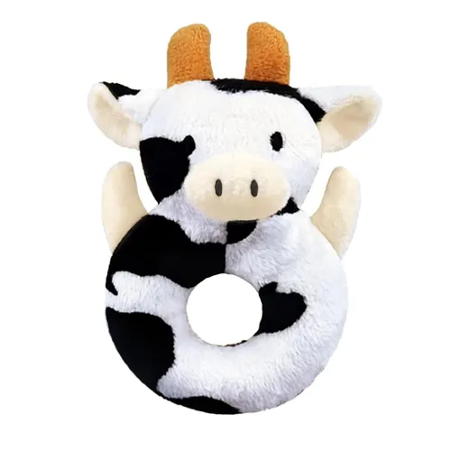 Vista 7 de Juguete suave de sonajero de vaca bebé, ganado lechero de felpa para bebés, juguete de peluche fácil de agarrar, regalos para recién nacidos, bebés