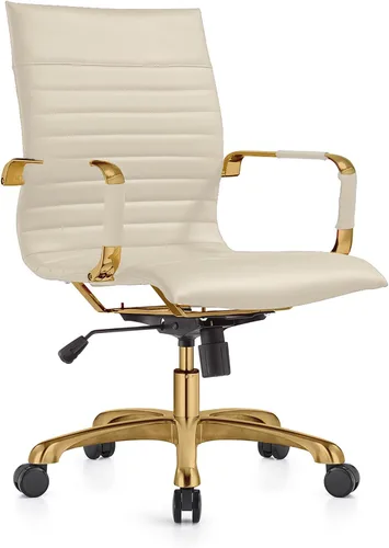 Vista 14 de LeisureMod Harris Silla de oficina con almohadilla suave, silla ejecutiva de piel sintética con base de acero dorado, altura ajustable, bloqueo