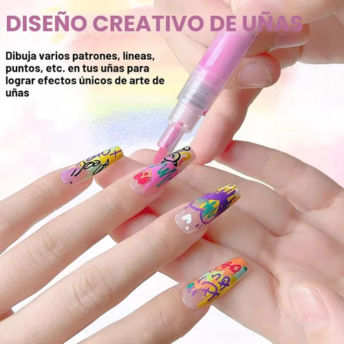 Vista 4 de IONSGAKO Juego de bolígrafos de arte de uñas de 12 colores, bolígrafos de esmalte de uñas, bolígrafo de dibujo de arte de uñas, secado rápido