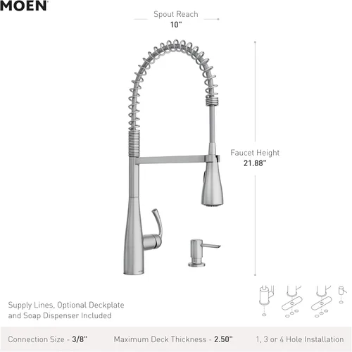 Vista 8 de Grifo de cocina Moen Essie cromado de una manija con arco alto y rociador extraíble con resorte de preenjuague con Power Clean, 87814