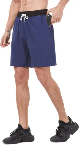 Vista 2 de HEALONG Athletic Lightweight Shorts Men 7" Quick Dry Running Gym Workout Exercise Training Sports Drawstring Zipper Pockets