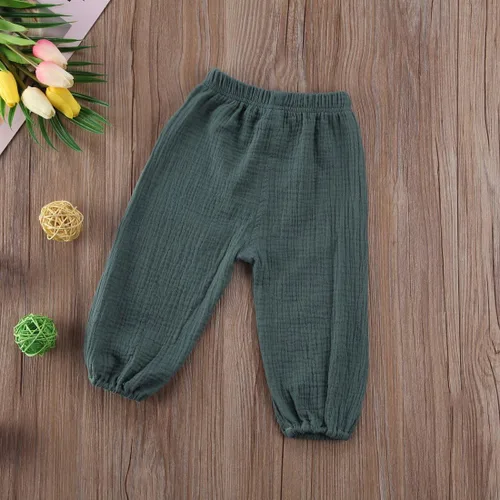 Vista 33 de Paquete de 3 pantalones de algodón y lino para bebés, niños y niñas, color liso, ropa básica para bebés