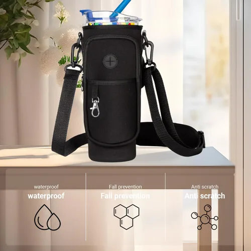 Vista 2 de Soporte para botella de agua con correa para vaso Stanley de 40 onzas con asa, bolsa para botella de agua con bolsillo para teléfono, bolsillo