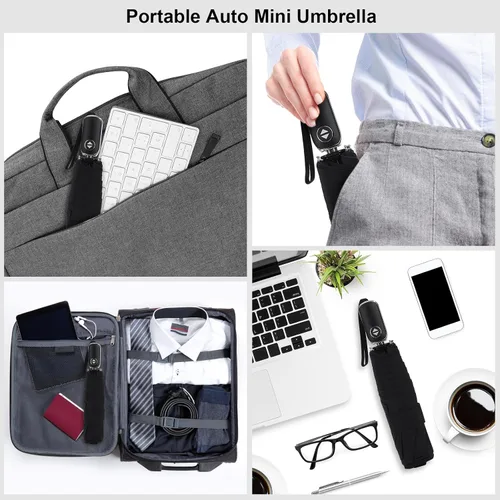 Vista 82 de LEAGERA Paraguas de viaje compacto para bolso, mango plano, impermeable para lluvia ligera