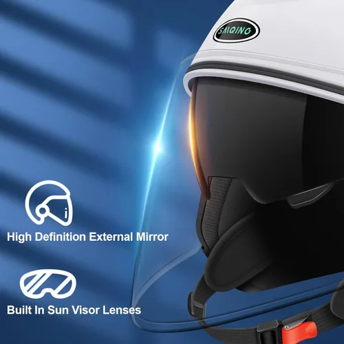 Vista 3 de Casco de motocicleta abierto para adultos 3/4, con doble visera, para moto, scooter, ebike, ciclomotor, para hombres y mujeres, aprobado por el DOT