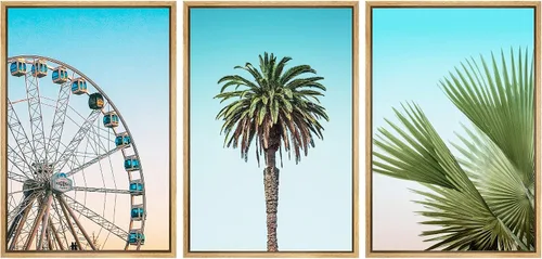 Vista 60 de SIGNWIN Lienzo enmarcado para pared, vista aérea de palmeras tropicales en un cielo azul, fotografía del océano costero, arte moderno, panorámico