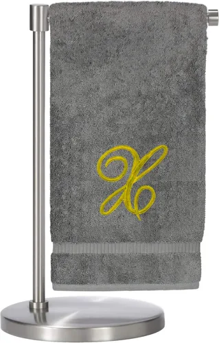 Vista 9 de Script R - Toalla de baño con monograma, regalo personalizado, 27 x 54 pulgadas, juego de 1 toalla bordada con texto dorado, 100% algodón turco Navy