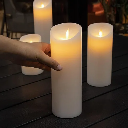 Vista 6 de Fire Tek - Vela de pilar sin llama de 3 x 8.7 pulgadas, 1 vela LED programable, llama bailarina, para el hogar, bodas y fiestas, vela blanca