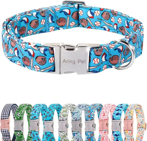 Vista 105 de Aring Pet Collar de algodón, ligero y ajustable, con hebilla de liberación rápida, para perros pequeños, medianos y grandes, para cachorros, S, Hoja