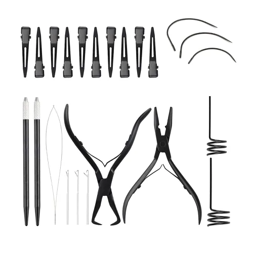 Vista 11 de Kit de herramientas de extensión de cabello, alicates de acero inoxidable de color tostado, micro cuentas, gancho removedor de bucle, clips