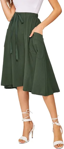 Vista 5 de SweatyRocks Falda midi plisada de cintura alta casual con bolsillo para mujer
