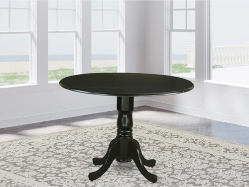 Vista 28 de HomeStock Mesa de comedor redonda de madera, mesa de cocina resistente para espacios pequeños, color negro y cereza/36 pulgadas sin gotas