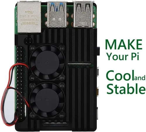 Vista 5 de Armor - Carcasa para Raspberry Pi 4, carcasa metálica con doble ventilador de aleación de aluminio, disipador térmico Pi 4