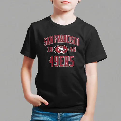 Vista 4 de Hybrid Sports NFL - San Francisco 49ers - Established - Camisa de manga corta para niños y niñas, talla M - San Francisco 49ers - Negro