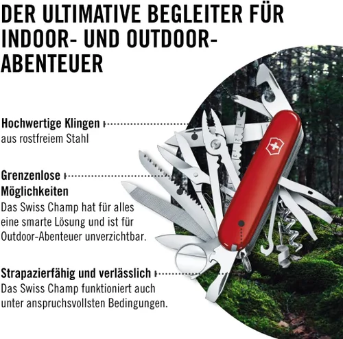 Vista 7 de Victorinox Swiss Champ - Cuchillo suizo del ejército, 33 funciones, navaja de bolsillo de fabricación suiza con hoja grande, destornillador, cincel