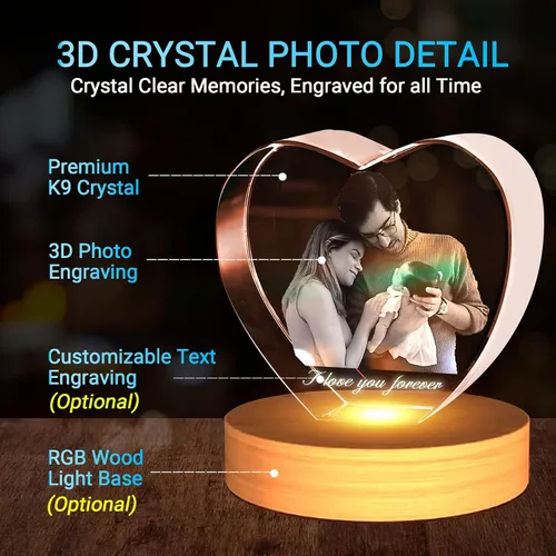 Vista 2 de Foto de cristal 3D, regalos personalizados para mujeres, regalos de cumpleaños personalizados para hombres, mamá, ella, él, marido, regalo