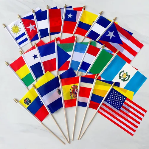 Vista 6 de Banderas de América Latina de 22 países en palo, pequeña bandera de mano de habla española, 5 x 8 pulgadas, paquete de 22