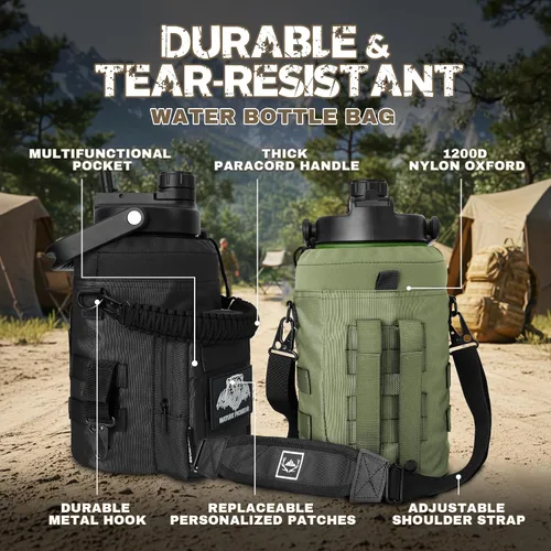 Vista 3 de NATURE PIONEOR Botella de agua táctica de 128 oz/1 galón con bolsa para Negro