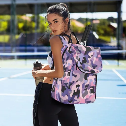 Vista 7 de Unisex Tennis Bag Cute Sturdy Camouflage Purple Pink Gym Bags Travel Backpack for Women, Men, Teenagers bolsa para raqueta de tennis