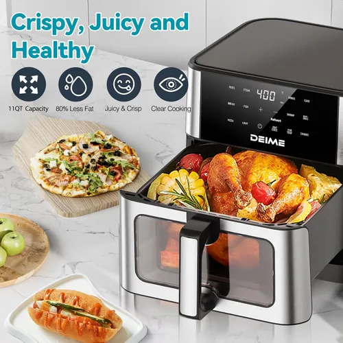 Vista 5 de Freidora de aire DEIME 10.2 QT sin aceite de 1700W de gran capacidad con horno freidoras de aire cocina saludable con 10 ajustes preestablecidos