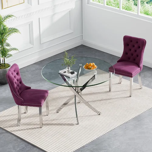 Vista 88 de HomVent Juego de mesa de comedor redonda de vidrio para 2, moderno juego de mesa y sillas de cocina de vidrio templado, juego de mesa de comedor