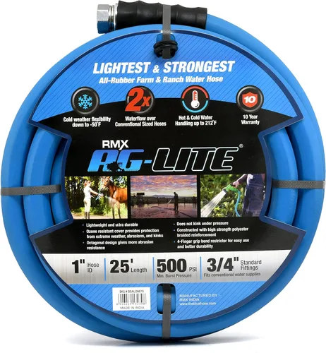 Vista 9 de AG-LITE BSALONE15 - Manguera de jardín de goma para agua caliente/fría de 1 pulgada x 15 pies, 100% goma, ultraligera, súper fuerte, 500 PSI, 50F a