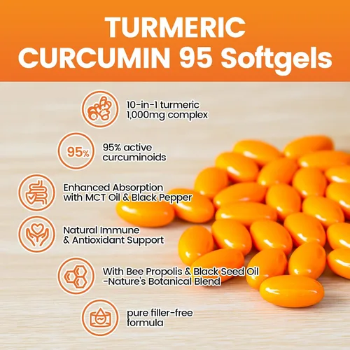 Vista 3 de VivoNu Suplemento de curcumina de cúrcuma con cápsulas de pimienta negra, 1000 mg de cúrcuma pura, curcumina 95% curcuminoides, absorción mejorada