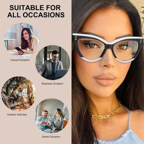 Vista 5 de KFPH Stylish Cat Eye Glasses Blue Light Glasses Frames for Women Computer Gaming Reading Glasses Anti Glare & UV