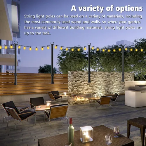 Vista 2 de Beizelte 4 Pack 5Ft String Light Poles,Outside String Lights,Outdoor Light Poles,Metal Poles Stand for Patio,Backyard,Deck